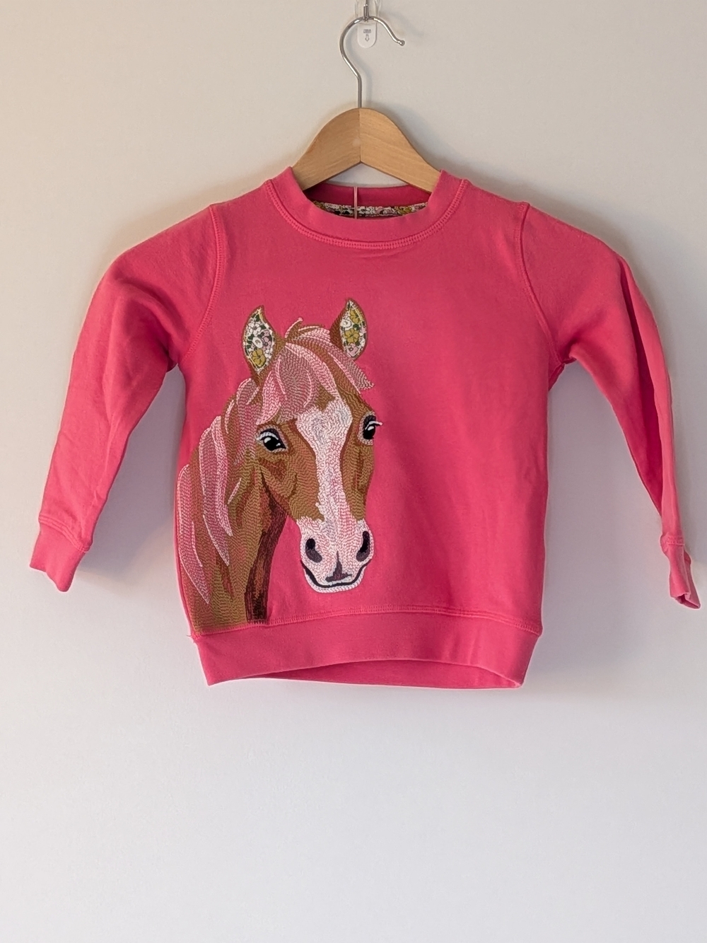 Mini Boden Bright Pink Horse Applique Sweatshirt